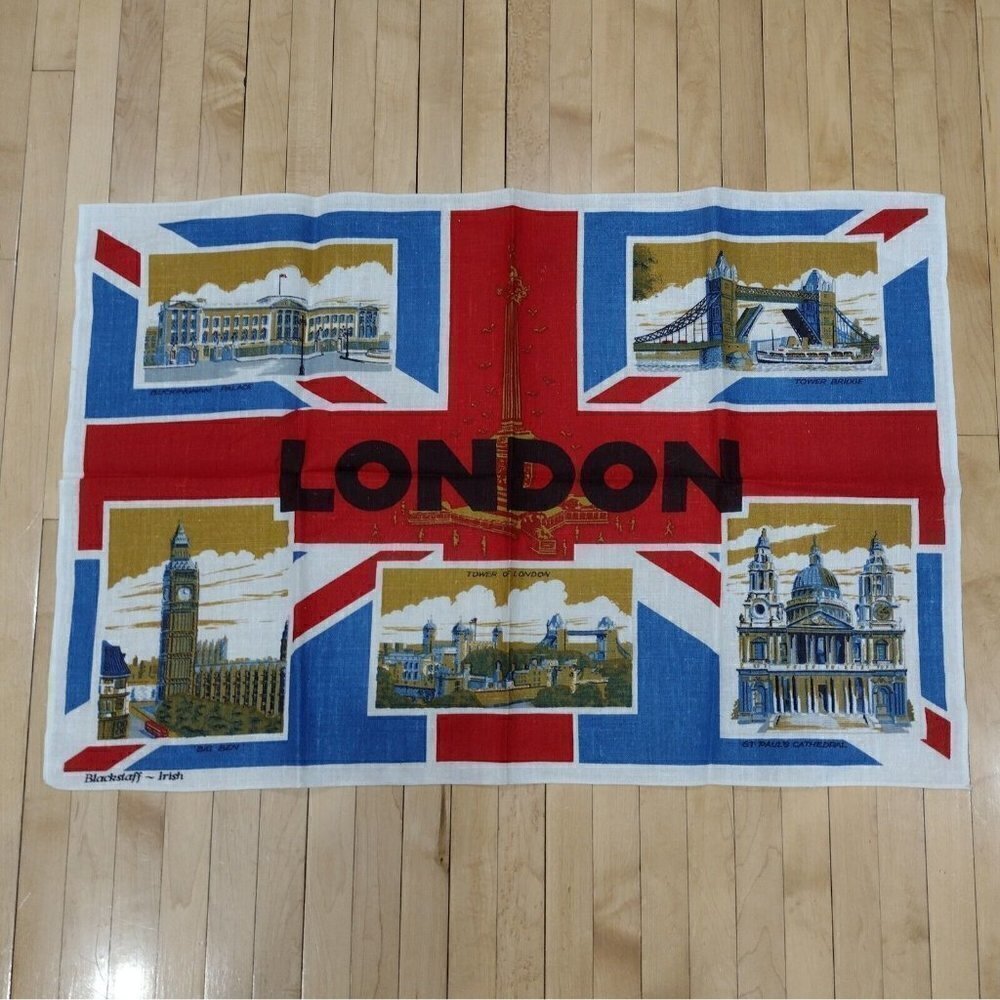 Vintage Blackstaff Irish Linen Tea Towel Wall Hanging London Landmarks Buildings